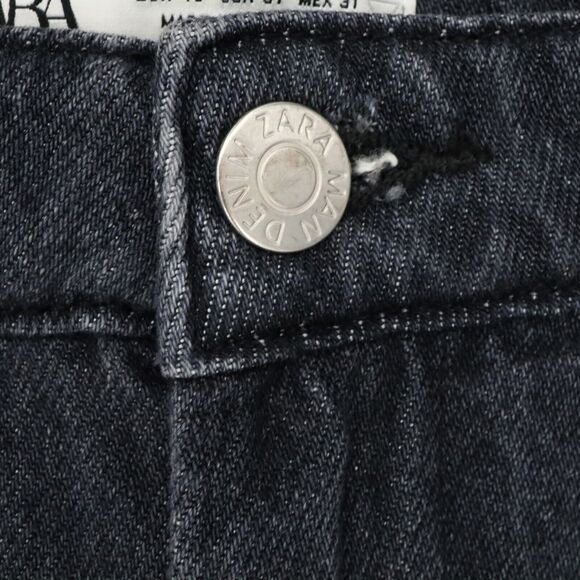 Zara Jeans Womens 31 Waist Baggy High Rise Tapered Leg Crop Blue Stretch Denim - Picture 6 of 14